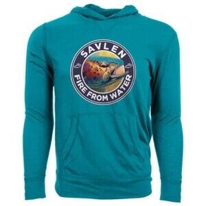 NWT! Trout FLY FISHING Long sleeve Levelwear SAVLEN Art Pullover HOODIE Shirt